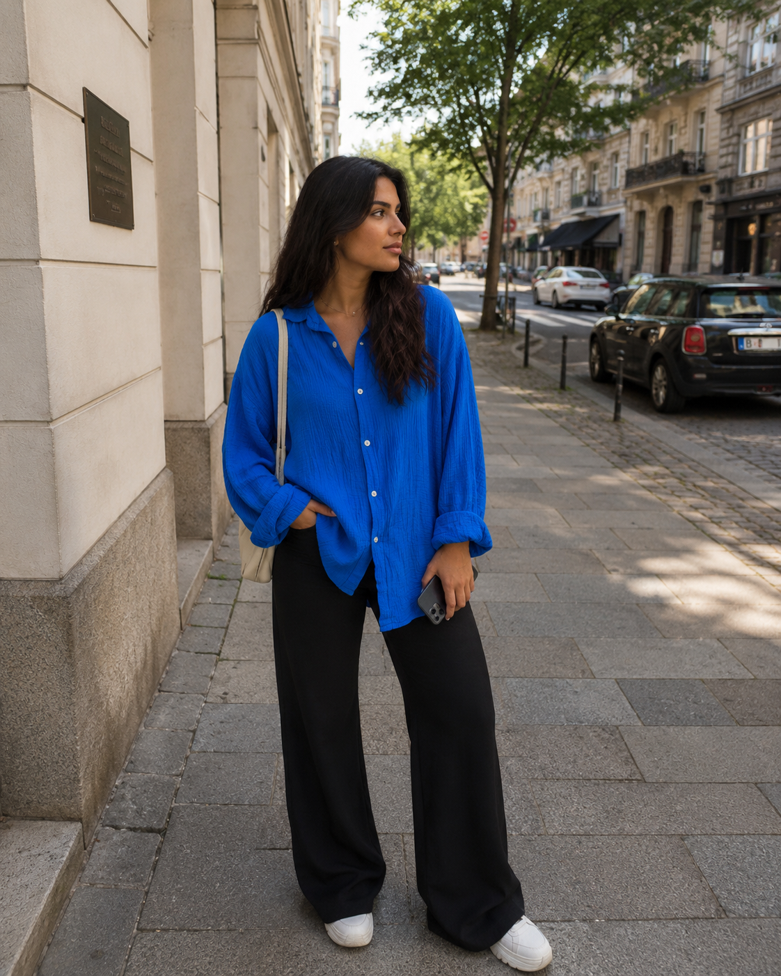 Oversize Musselin Bluse Blau
