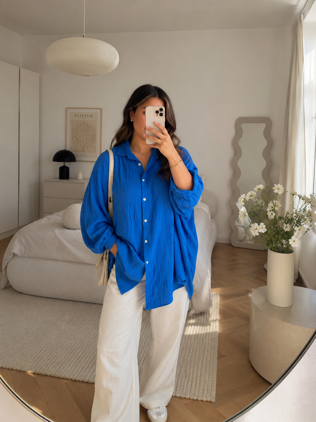 Oversize Musselin Bluse Blau